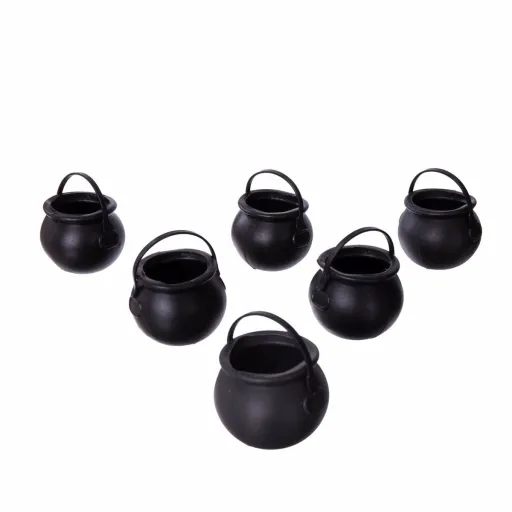 Decoración Para Halloween My Other Me Mini Cauldrons Negros Con Asas (6 Uds) (5 x 7 x 7 cm)