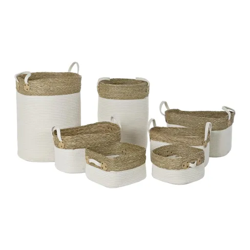Juego de Cestas DKD Home Decor Blanco Marrón Fibra Natural 41 x 41 x 52,5 cm
