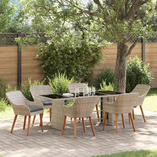 Conjunto de Comedor de Jardín   Gris Claro Ratán Sintético (7 pcs)