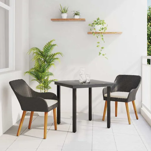 Conjunto de Comedor de Jardín   Negro Ratán Sintético (3 pcs)