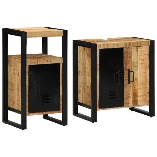 Juego de Muebles de Baño Con Cajón   Madera de Mango Maciza (2 pcs)