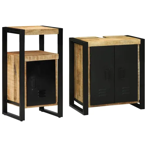 Juego de Muebles de Baño Con Cajón   Madera de Mango Maciza (2 pcs)