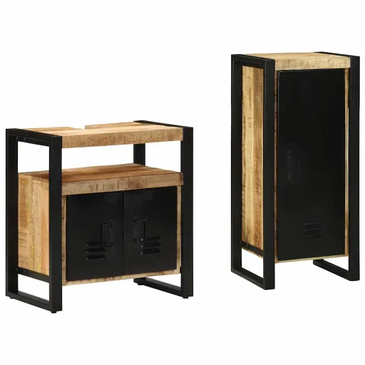Juego de Muebles de Baño Con Cajón   Madera de Mango Maciza (2 pcs)