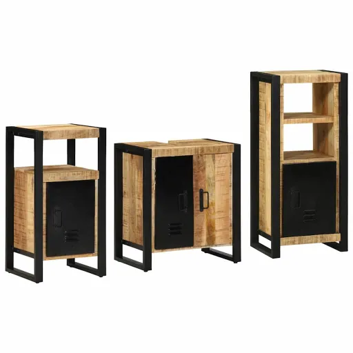 Juego de Muebles de Baño Con Cajón   Madera de Mango Maciza (3 pcs)