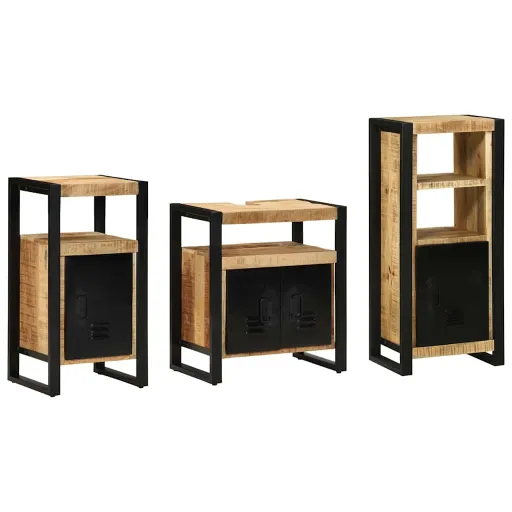 Juego de Muebles de Baño Con Cajón   Madera de Mango Maciza (3 pcs)