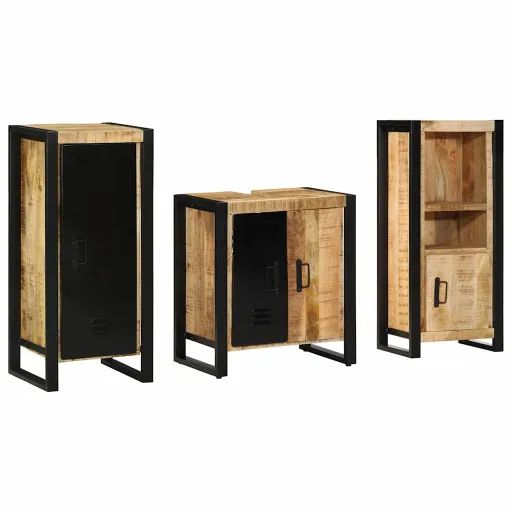 Juego de Muebles de Baño Con Cajón   Madera de Mango Maciza (3 pcs)