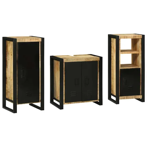 Juego de Muebles de Baño Con Cajón   Madera de Mango Maciza (3 pcs)