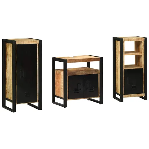 Juego de Muebles de Baño Con Cajón   Madera de Mango Maciza (3 pcs)
