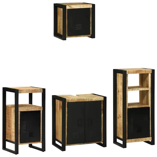 Juego de Muebles de Baño Con Cajón   Madera de Mango Maciza (4 pcs)