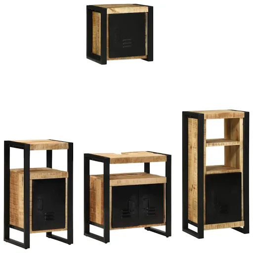 Juego de Muebles de Baño Con Cajón   Madera de Mango Maciza (4 pcs)