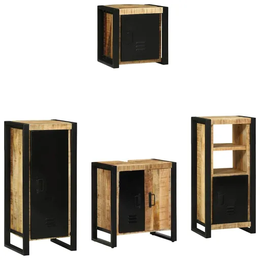 Juego de Muebles de Baño Con Cajón   Madera de Mango Maciza (4 pcs)