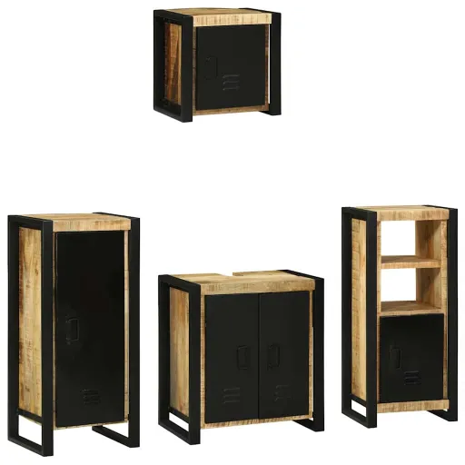 Juego de Muebles de Baño Con Cajón   Madera de Mango Maciza (4 pcs)
