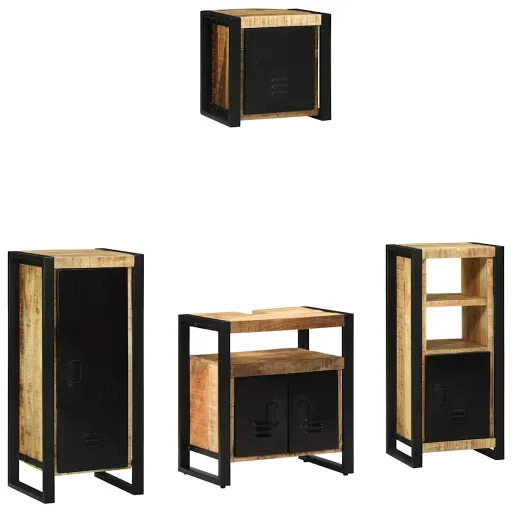 Juego de Muebles de Baño Con Cajón   Madera de Mango Maciza (4 pcs)