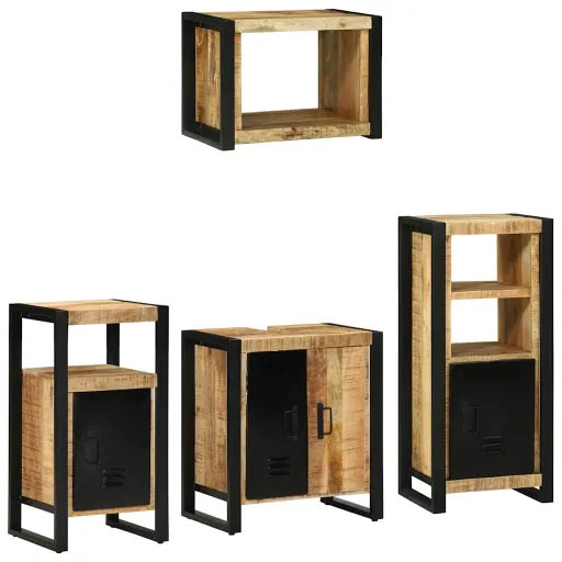 Juego de Muebles de Baño Con Cajón   Madera de Mango Maciza (4 pcs)