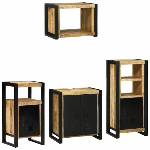 Juego de Muebles de Baño Con Cajón   Madera de Mango Maciza (4 pcs)
