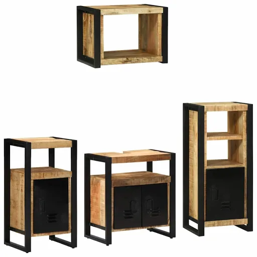 Juego de Muebles de Baño Con Cajón   Madera de Mango Maciza (4 pcs)