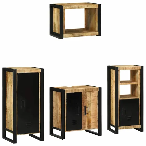 Juego de Muebles de Baño Con Cajón   Madera de Mango Maciza (4 pcs)