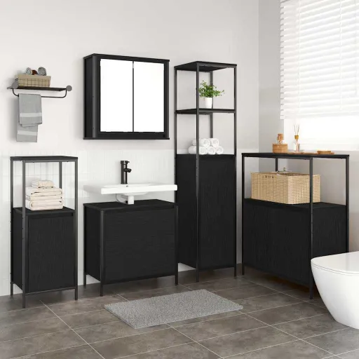 Juego de Muebles de Baño   Negro 76.5 x 35 x 95 cm (5 pcs)