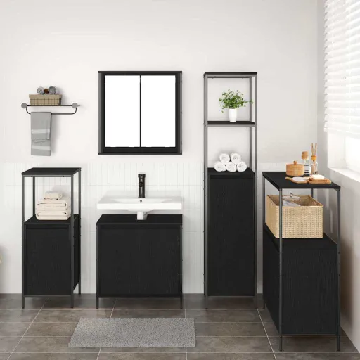 Juego de Muebles de Baño   Roble Negro Madera de Ingeniería (5 pcs)