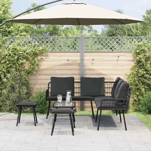 Conjunto de Sofá de Jardín   Negro Ratán Sintético (4 pcs)