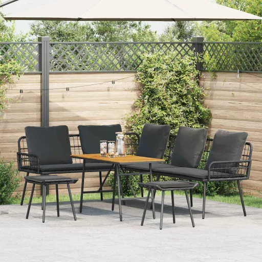 Conjunto de Sofá de Jardín   Negro Ratán Sintético (4 pcs)