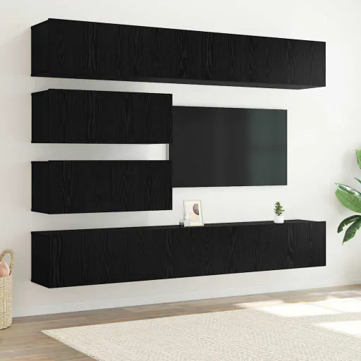 Conjunto de Mueble de TV   Roble Negro Madera de Ingeniería (6 pcs)
