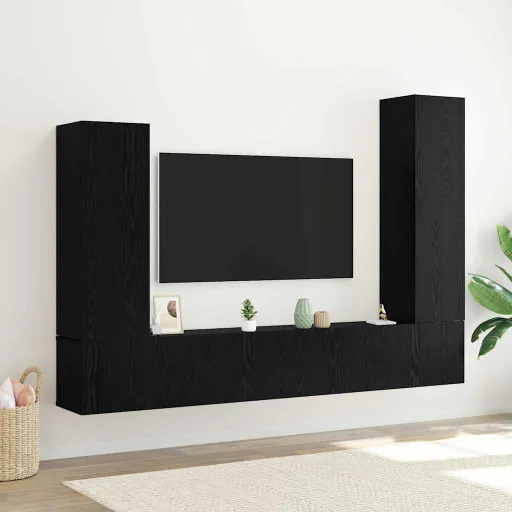 Conjunto de Mueble de TV   Roble Negro Madera de Ingeniería (4 pcs)