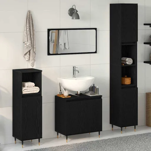 Juego de Muebles de Baño   Roble Negro 30 x 30 x 190 cm (3 pcs)