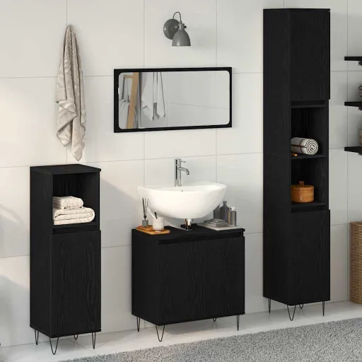 Juego de Muebles de Baño   Roble Negro 30 x 30 x 190 cm (3 pcs)