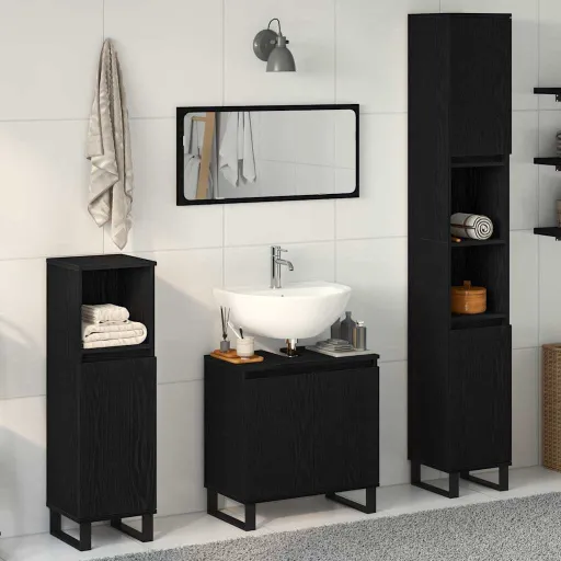 Juego de Muebles de Baño Montaje en la Pared   Roble Negro (3 pcs)