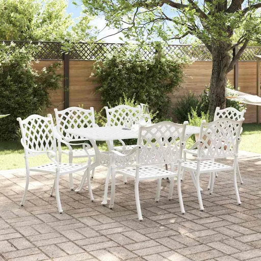 Conjunto de Comedor de Jardín   Blanco Aluminio (7 pcs)