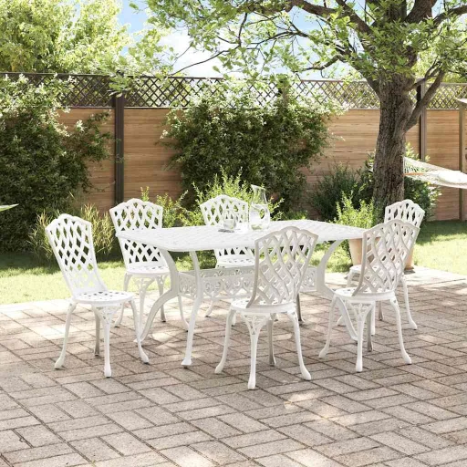 Conjunto de Comedor de Jardín   Blanco Aluminio (7 pcs)