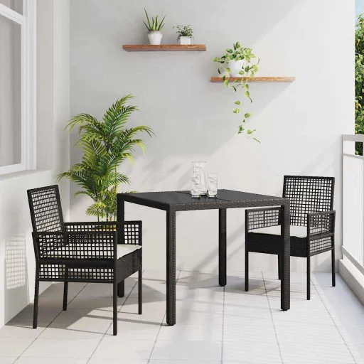 Conjunto de Comedor de Jardín   Negro Ratán Sintético (3 pcs)