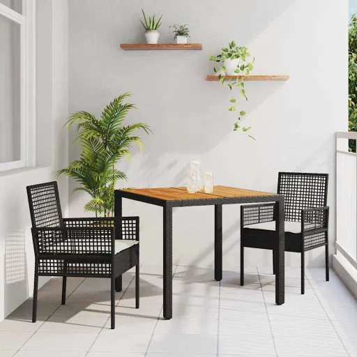 Conjunto de Comedor de Jardín   Negro Ratán Sintético (3 pcs)