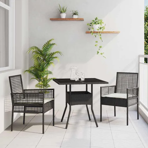 Conjunto de Comedor de Jardín   Negro Ratán Sintético (3 pcs)