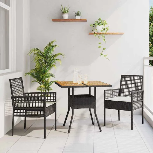 Conjunto de Comedor de Jardín   Negro Ratán Sintético (3 pcs)