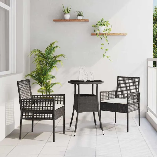 Conjunto de Comedor de Jardín   Negro Ratán Sintético (3 pcs)