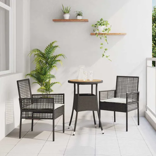 Conjunto de Comedor de Jardín   Negro Ratán Sintético (3 pcs)