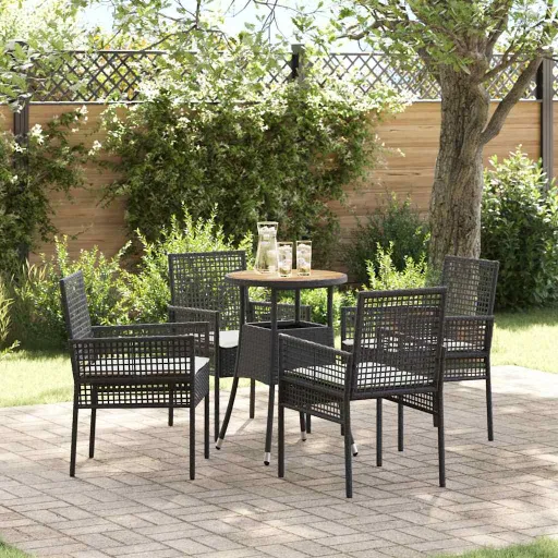 Conjunto de Comedor de Jardín   Negro Ratán Sintético (5 pcs)