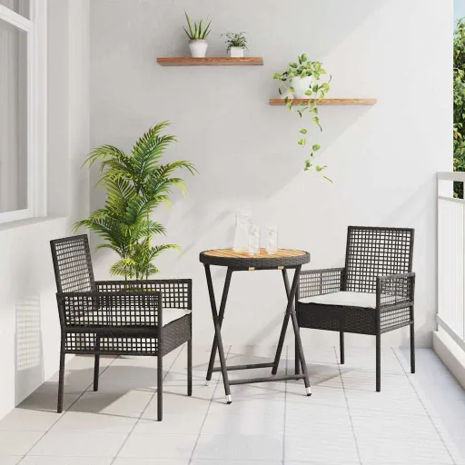 Juego Bistro de Jardín   Negro Ratán Sintético (3 pcs)