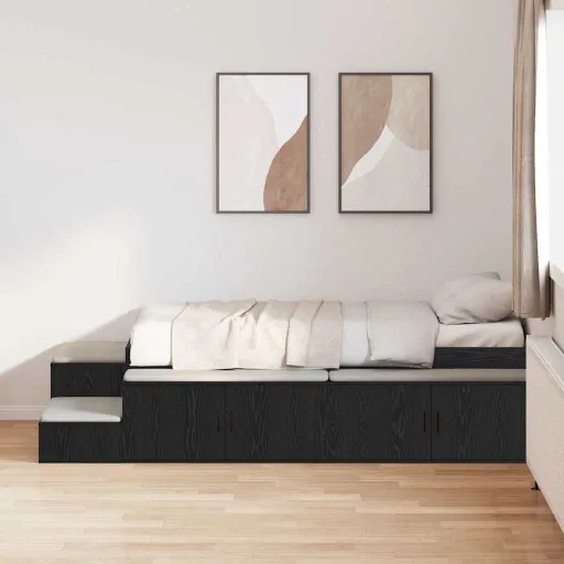 Cama Con Almacenamiento Roble Negro 100 cm Madera Contrachapada
