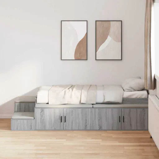 Cama Con Almacenamiento Gris Sonoma 90 cm Madera Contrachapada