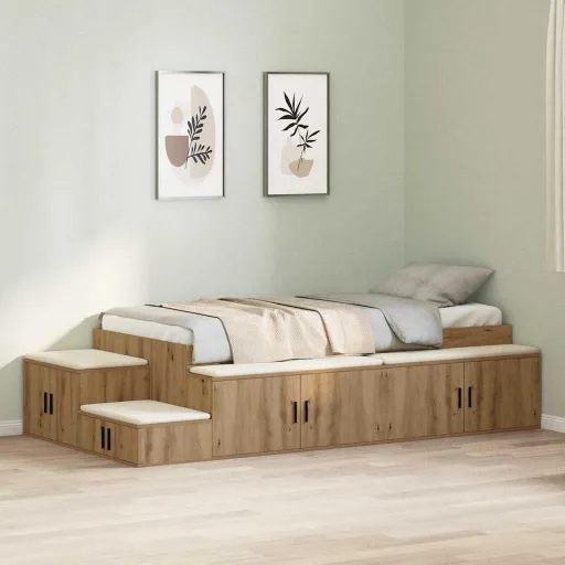 Cama Con Almacenamiento Roble Artesanal 90 cm