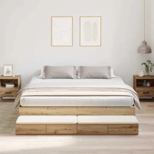 Cama Con Almacenamiento Con Cajón Roble Artesanal 200 cm