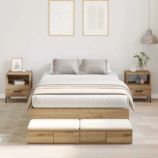 Cama Con Almacenamiento Con Cajón Roble Artesanal 120 cm