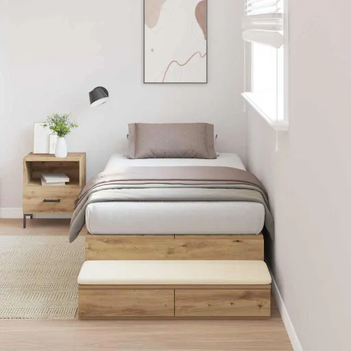 Cama Con Almacenamiento Con Cajón Roble Artesanal 75 cm