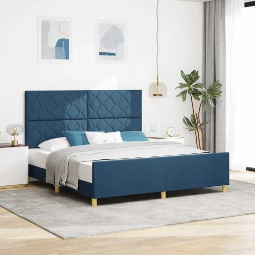 Estructura de Cama Con Cabecera Azul 180 x 200 cm Tela