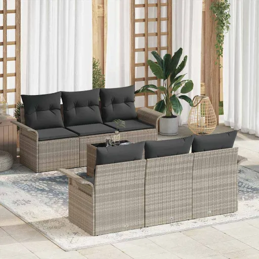 Conjunto de Sofá de Jardín   Gris Claro Ratán Sintético (7 pcs)