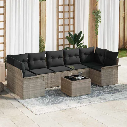 Conjunto de Sofá de Jardín   Gris Claro Ratán Sintético (8 pcs)