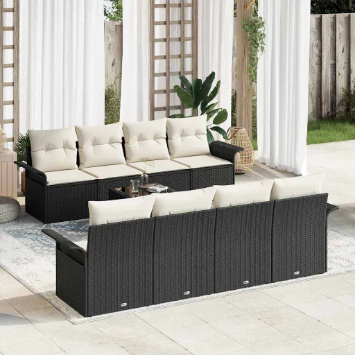 Conjunto de Sofá de Jardín   Negro Poliratán (9 pcs)